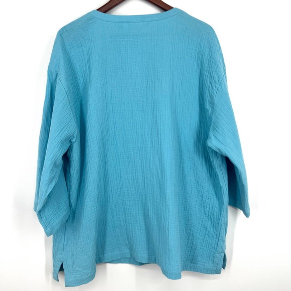 Soft Surroundings Size 1X Teal Blue Long Sleeve Blouse Shirt Top Fall Summer - Picture 7 of 7